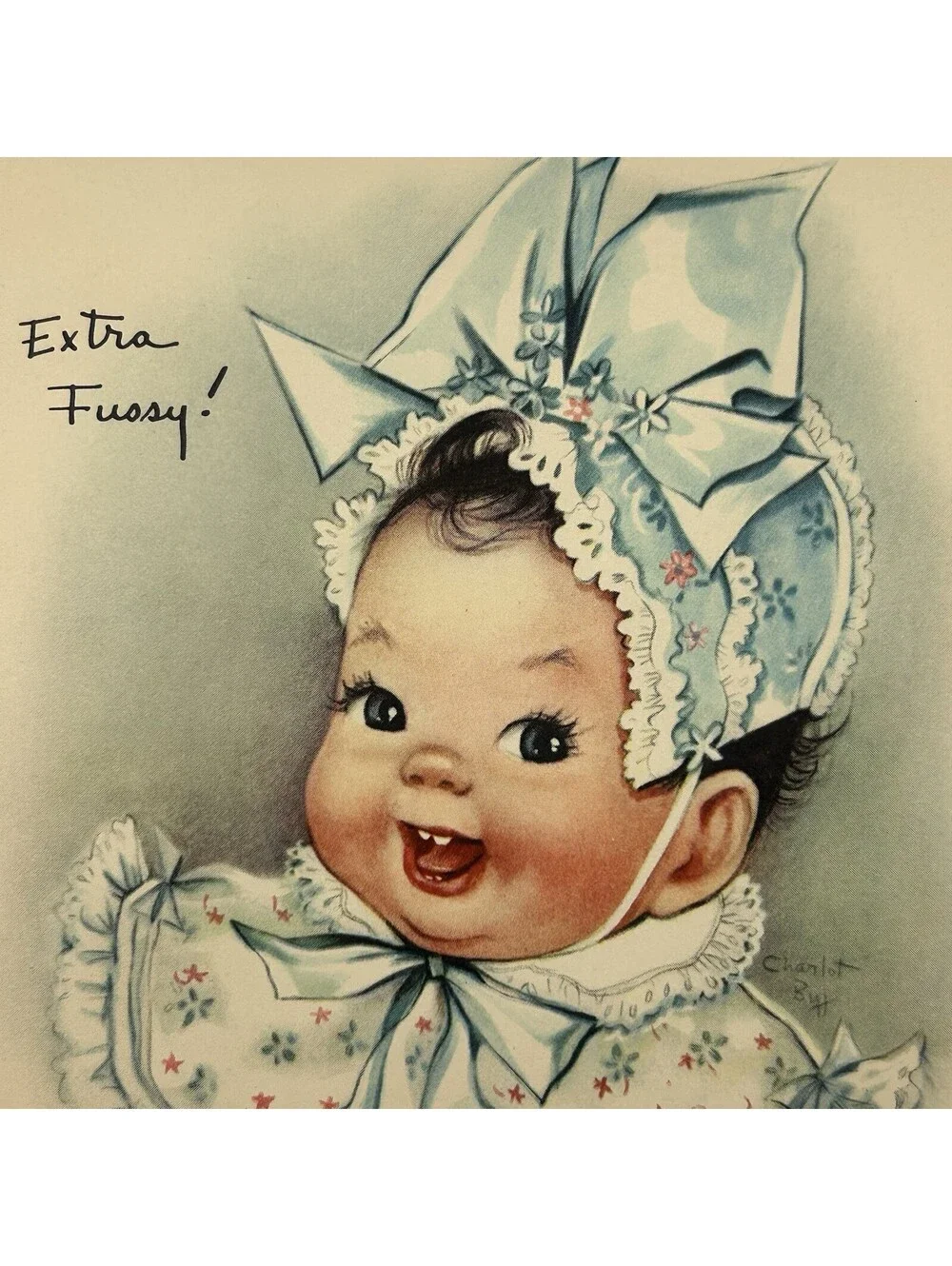 Vintage Charlot Byj Extra Fussy Baby Birthday Card Unused Mid Century 1950s  N-2